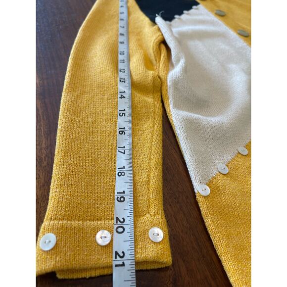 J.S.S knit wear jacket 2 pcs suit Sm yellow black cream button detail classic - Picture 15 of 16